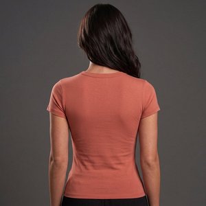 T-shirt court en maille décontracté pour femme, couleur rouille, manches courtes, col rond, coupe ajustée, printemps-été - Product Image 2