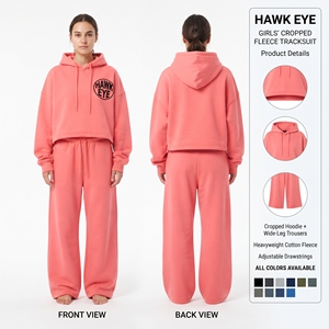 Ensemble survêtement pour femme Hawk Eye, sweat à capuche court en polaire et pantalon large - Product Image 3