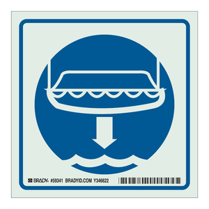 Panneau de signalisation de sécurité marine phosphorescent 6x6 pouces BradyGlo pour bateau de sauvetage et panneau à flèches - Product Image 1
