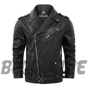 Blouson moto en cuir PU noir pour homme BLOODLINE, coupe ajustée, fermeture éclair, col rabattable, pour l'automne - Product Image 5