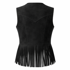 Chaleco de Gamuza Negra con Flecos para Mujer, Venta al Por Mayor Directo de Fábrica - Proveedor OEM para Compras al Por Mayor - Product Image 2