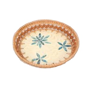 Handmade Round Rattan Woven Serving Tray With Mother Of Pearl Inlay Eco-Friendly Decorative Mop Platter Style Kitchen Accessory - Product Image 1