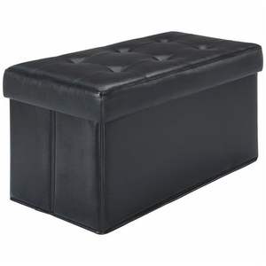 Pouf de rangement pliable en similicuir noir matelassé de 30 pouces, élégant tabouret et pouf - Product Image 1