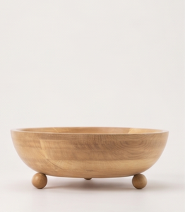 Bol de service en bois de manguier massif finition naturelle, centre de table circulaire avec pieds en bois sculptés - Product Image 2