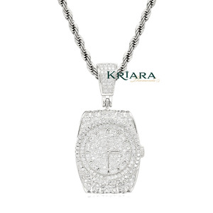 Pendentif montre en argent 925 plaqué or avec diamant de laboratoire taille brillant rond, unisexe, luxe, pour usage quotidien - Product Image 4