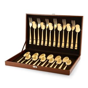 Ensemble de couverts en acier inoxydable doré de qualité supérieure, coffret de luxe, vaisselle élégante pour hôtel, restaurant, mariage, banquet. - Product Image 1