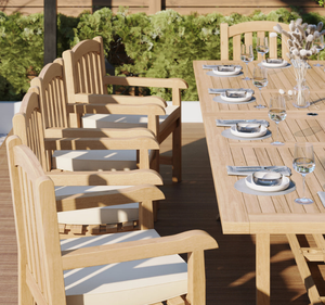 Ensemble de table à manger rectangulaire extérieure en teck massif avec chaises à accoudoirs, finition naturelle, meubles de jardin pour villa - Product Image 2