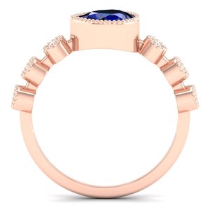 Bague de fiançailles en moissanite REYES, prix de gros usine, en or rose 14 carats avec saphir bleu, bijoux fins pour femme - Product Image 4