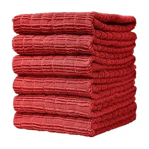 Personalized Personalized Soft Waffle Red Embroidered Custom Made Organic Trendy 100% Cotton Linen Washable Super Kitchen Towels