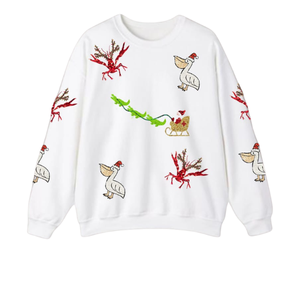 Elegante sudadera con cuello redondo y estampado de copo de nieve de Navidad verde para mujer, sudadera de manga larga con hombros caídos - Product Image 5