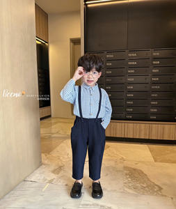 Ensemble de vêtements pour garçons en bas âge de style européen, chemise à carreaux à manches longues, pantalon à bretelles, costume pour enfants, mariage, garçon d'honneur, formel - Product Image 5