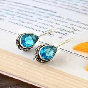 Blue Topaz Teardrop <b>Earrings</b> | Handmade Southwestern Statement Boho Western Jewelry. Vintage Dangle Handmade Gemstone Jewelry - Product Image 2