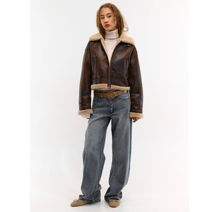 Blouson Moto Femme Hiver 2026 Tout-en-un, Épais et Chaud, Court, Ample, Fermeture Éclair, Décontracté, en Peau de Mouton - Product Image 3