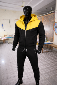 ชุดวอร์มมีฮู้ดสีดำเหลืองสำหรับผู้ชาย ทรงสลิมฟิต แจ็คเก็ตซิป กางเกงจ็อกเกอร์ ชุดกีฬาลำลอง ชุดออกกำลังกาย - Product Image 6