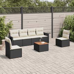 Ensemble de canapés de jardin pliables 7 places en rotin PE noir - Product Image 1