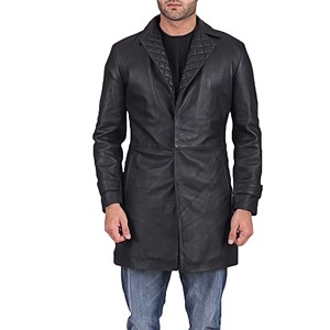 Veste d'hiver décontractée pour homme en cuir véritable noir, à col montant chauffant, simple boutonnage, avec blocs de couleur, écologique - Product Image 4
