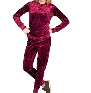 Plain Maroon Color Ladies Tracksuits Set Shiny Activewear Joggers Training Workout Gym Yoga Velvet Velour Tracksuits Breathable - Product Image 1