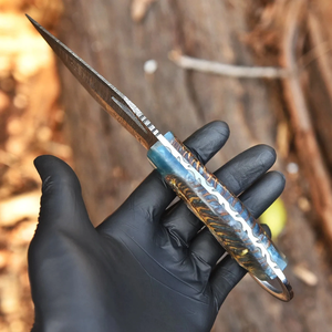 Cuchillo de Caza Personalizado Hecho a Mano de Acero de Damasco, Hoja de Punta Caída, Borde Recto, Hoja Fija con Mango de Madera, Grosor de 0.6mm - Product Image 1