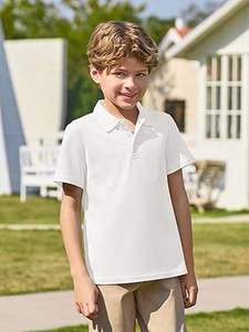 Polo pour garçon en coton premium, vêtement décontracté, polo pour garçon à manches courtes, col boutonné, haut d'école pour enfants, été - Product Image 4