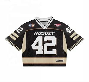 2025 nouveau américain rétro rue maille Rugby maillot à manches courtes Streetwear unisexe Football américain maillot haut de sport - Product Image 4