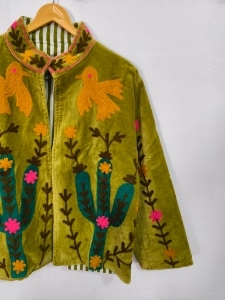 Best selling Multicolor Suzani Embroidered <b>Velvet</b> <b>Jacket</b> for <b>Women</b> Breathable Floral Design Handcrafted Artisan <b>Women's</b> wear - Product Image 5