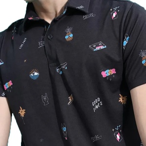 Polo à manches courtes noir pour homme 2026 avec imprimé dessin animé, style décontracté, en coton tricoté respirant, coupe classique, boutonnage frontal - Product Image 5