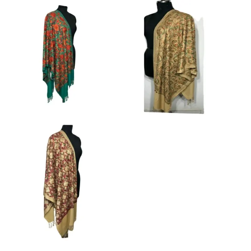 Indische Boho traditionelle Hands tickerei bedruckte Wolle stilvolle Schals und Schals Multi Designs Blumen bedruckte Schals