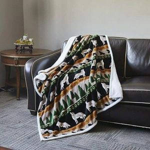 Coperta in flanella con motivo lupo e falco, con retro in morbido sherpa (127 cm x 152 cm) - Product Image 2