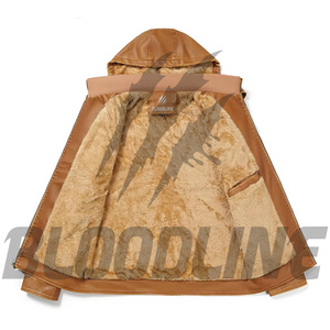 Chaqueta de Motociclista de Cuero Sintético PU Negra para Hombre, Cuello Alto, Forro de Piel Sintética, Cierre de Cremallera, Corte Ajustado, Ropa de Invierno - Product Image 6