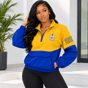 Pull à col zippé personnalisé Sigma Gamma Rho Sorority, bleu et or, avec logo brodé, décontracté pour femme, vêtements grecs - Product Image 3