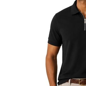 Polo Negro para Hombre con Cierre, Diseño de Logotipo Personalizado, Manga Corta, Mezcla de Algodón Premium, Tela Acanalada Informal, Polo de Golf de Lujo - Product Image 2