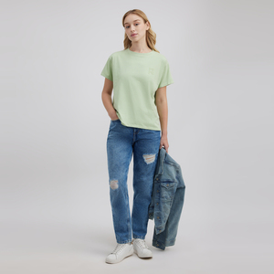 Camiseta de Cuello Redondo para Mujer, Mezcla de Lino y Algodón, Fresca y Transpirable, Bordado Plano, Manga Corta, Informal, Top de Verano, Proveedor de Exportación - Product Image 6