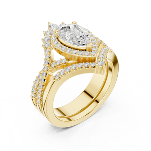 Bague Vintage Majestueuse en Or Jaune 18 carats avec Diamant de Laboratoire en Forme de Goutte Royale, Halo et Couronne Impériale, Style Ethnique pour Femme - Product Image 2