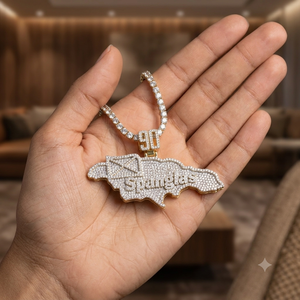 Collier Pendentif Personnalisé Unique en Argent Sterling 925 Plaqué Or avec Moissanite et Diamant, Forme Carte, Lettre ou Numéro, Style Hiphop pour Homme, Idéal Soirées - Product Image 4