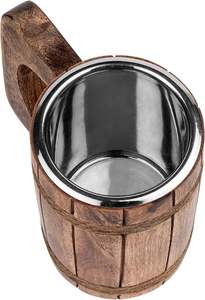 Chope à bière en bois faite à la main avec insert en acier inoxydable, design classique, poignée ergonomique, compatible lave-vaisselle, coffret cadeau inclus, pour bar à domicile et fêtes - Product Image 5