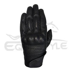 Gants de moto noirs en cuir de vachette perforé avec protection des doigts en caoutchouc rembourré, logo personnalisé OEM, pour la conduite sur route - Product Image 2
