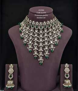 12584Premium Kundan Necklace and Earring <b>Set</b> with Red Zircon and Imitation <b>Pearls</b> Mehandi Plated Vintage Style for Wedding Wear - Product Image 3