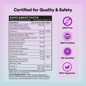 Cápsulas de Resveratrol de Marca Privada, Certificadas ISO 22000 y GMP, Suplemento Dietético Herbal Sin Gluten, 60 Cápsulas por Botella - Product Image 2