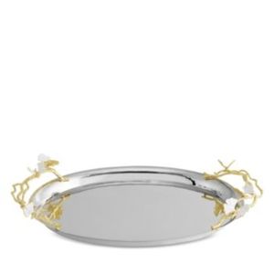 Luxury Silver Plated <b>Mirror</b> Decorative Metal Serving Tray Set with <b>Gold</b> Handles <b>Rectangular</b> Coffee Table Ottoman Tray for Home - Product Image 5