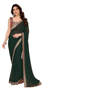 Georgette <b>Satin</b> <b>Blouse</b> & Lace with Floral Pattern Digital Print Eco-Friendly Four Seasons Saree for All Occasions - Product Image 1