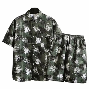 ชุดเสื้อและกางเกงขาสั้นสองชิ้นแบบสวมใส่สบายสำหรับพักผ่อน ชุดพรีเมียมสำหรับวันหยุดฤดูร้อน เสื้อและกางเกงขาสั้นชายหาดน้ำหนักเบาเข้าชุดกัน - Product Image 1