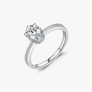 Anillo de Diamante Cultivado en Laboratorio de Corte Redondo de 1 Quilate, EF-VS1, Anillo de Compromiso Solitario de Oro de 14 Quilates, Banda Pavé, Joyería Fina Elegante, Regalo para Mujer - Product Image 1