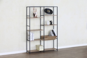 Estantería abierta con estructura metálica y 10 estantes de madera, estantería de almacenamiento de doble columna con exhibición <span class=keywords><strong>en</strong></span> ángulo especializado para oficina y hogar - Product Image 3