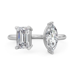 Trendy Design Radiant Marquise Shape Moissanite Diamond <b>Silver</b> <b>Adjustable</b> Two Diamond Party Wear <b>Ring</b> - Product Image 5