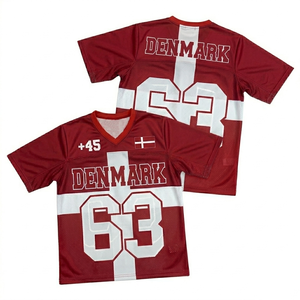 Maillot de football du Danemark unisexe rouge et blanc, col en V, manches courtes, maille respirante, 100% polyester, imprimé par transfert thermique, taille adulte - Product Image 1