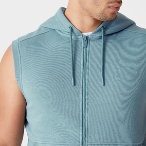 Index Men's Sleeveless Hooded Zip-<b>Up</b> Vest Solid Color French Terry Casual Athletic Wear Breathable Regular Fit Autumn Sportswear - Product Image 3