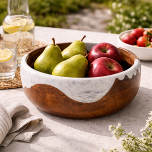 Vajilla de Madera de Acacia con Resina Epoxi Blanca, Tazón Redondo para Ensalada, Hecho a Mano, Color Marrón Natural, para Servir, Fiestas, Decoración del Hogar - Product Image 4