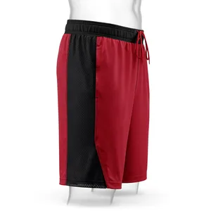 Shorts Bermuda Homme Rouge et Noir en Maille, Taille Élastique, Tenue Décontractée Sportive, Tissu Peigné Polyester, Logo Personnalisé, Bande Latérale, En Stock - Product Image 2