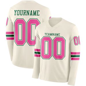 Maillot de football américain personnalisé à manches longues, respirant, col en V, tissu haute performance en spandex/polyester 220g, personnalisable - Product Image 1
