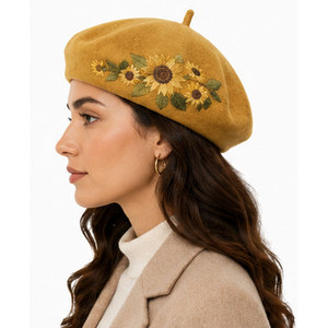 Premium Merino Wool Felt <b>Beret</b> Hat with Lightweight Design Unisex Adjustable Refined Embroidery for Winter Outdoor Use - Product Image 4